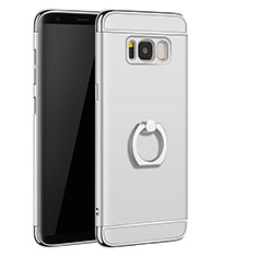 Luxury Metal Frame and Plastic Back Cover with Finger Ring Stand A01 for Samsung Galaxy S8 Plus Silver