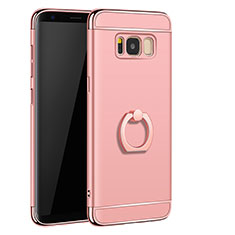 Luxury Metal Frame and Plastic Back Cover with Finger Ring Stand A01 for Samsung Galaxy S8 Rose Gold
