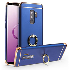 Luxury Metal Frame and Plastic Back Cover with Finger Ring Stand A01 for Samsung Galaxy S9 Plus Blue