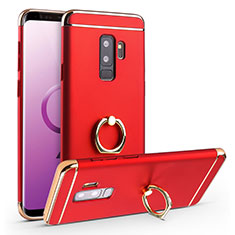 Luxury Metal Frame and Plastic Back Cover with Finger Ring Stand A01 for Samsung Galaxy S9 Plus Red