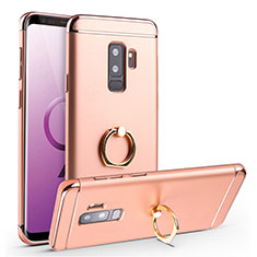 Luxury Metal Frame and Plastic Back Cover with Finger Ring Stand A01 for Samsung Galaxy S9 Plus Rose Gold
