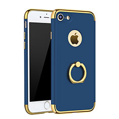 Luxury Metal Frame and Plastic Back Cover with Finger Ring Stand A02 for Apple iPhone 7 Blue
