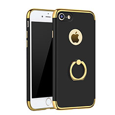 Luxury Metal Frame and Plastic Back Cover with Finger Ring Stand A02 for Apple iPhone 8 Black