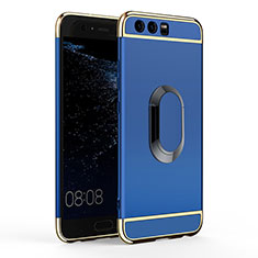 Luxury Metal Frame and Plastic Back Cover with Finger Ring Stand A02 for Huawei P10 Blue