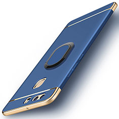 Luxury Metal Frame and Plastic Back Cover with Finger Ring Stand A02 for Huawei P9 Blue