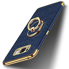 Luxury Metal Frame and Plastic Back Cover with Finger Ring Stand A02 for Samsung Galaxy S8 Blue