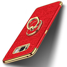 Luxury Metal Frame and Plastic Back Cover with Finger Ring Stand A02 for Samsung Galaxy S8 Red
