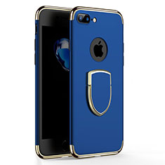 Luxury Metal Frame and Plastic Back Cover with Finger Ring Stand A03 for Apple iPhone 8 Plus Blue