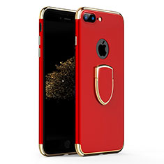 Luxury Metal Frame and Plastic Back Cover with Finger Ring Stand A03 for Apple iPhone 8 Plus Red
