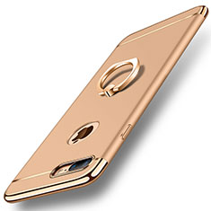 Luxury Metal Frame and Plastic Back Cover with Finger Ring Stand A05 for Apple iPhone 8 Plus Gold