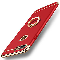 Luxury Metal Frame and Plastic Back Cover with Finger Ring Stand A05 for Apple iPhone 8 Plus Red