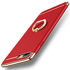 Luxury Metal Frame and Plastic Back Cover with Finger Ring Stand A06 for Apple iPhone 8 Plus Red