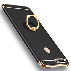 Luxury Metal Frame and Plastic Back Cover with Finger Ring Stand A06 for Huawei Enjoy 7 Black