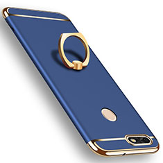 Luxury Metal Frame and Plastic Back Cover with Finger Ring Stand A06 for Huawei Enjoy 7 Blue