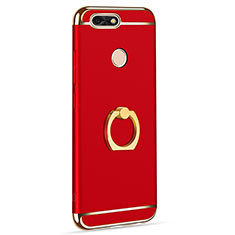 Luxury Metal Frame and Plastic Back Cover with Finger Ring Stand A06 for Huawei Enjoy 7 Red