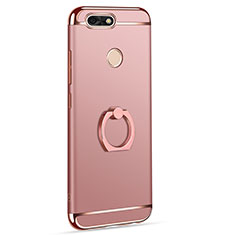 Luxury Metal Frame and Plastic Back Cover with Finger Ring Stand A06 for Huawei Enjoy 7 Rose Gold