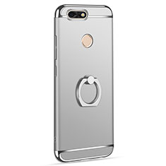 Luxury Metal Frame and Plastic Back Cover with Finger Ring Stand A06 for Huawei Enjoy 7 Silver