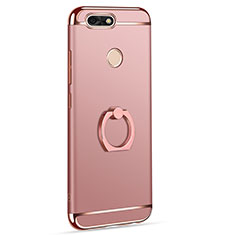 Luxury Metal Frame and Plastic Back Cover with Finger Ring Stand A06 for Huawei Y6 Pro (2017) Rose Gold