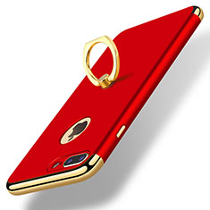 Luxury Metal Frame and Plastic Back Cover with Finger Ring Stand A07 for Apple iPhone 8 Plus Red