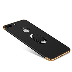 Luxury Metal Frame and Plastic Back Cover with Finger Ring Stand A08 for Apple iPhone 7 Plus Black