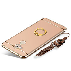 Luxury Metal Frame and Plastic Back Cover with Finger Ring Stand and Lanyard for Huawei Enjoy 6S Gold