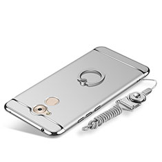 Luxury Metal Frame and Plastic Back Cover with Finger Ring Stand and Lanyard for Huawei Enjoy 6S Silver