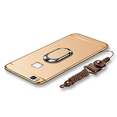 Luxury Metal Frame and Plastic Back Cover with Finger Ring Stand and Lanyard for Huawei G9 Lite Gold