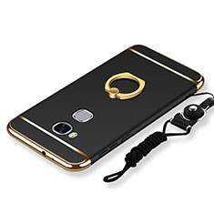 Luxury Metal Frame and Plastic Back Cover with Finger Ring Stand and Lanyard for Huawei GR5 Black