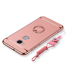 Luxury Metal Frame and Plastic Back Cover with Finger Ring Stand and Lanyard for Huawei GR5 Rose Gold