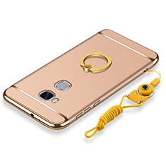 Luxury Metal Frame and Plastic Back Cover with Finger Ring Stand and Lanyard for Huawei Honor 5X Gold