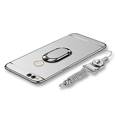 Luxury Metal Frame and Plastic Back Cover with Finger Ring Stand and Lanyard for Huawei Honor Play 7X Silver