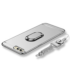 Luxury Metal Frame and Plastic Back Cover with Finger Ring Stand and Lanyard for Huawei Honor View 10 Silver