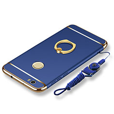 Luxury Metal Frame and Plastic Back Cover with Finger Ring Stand and Lanyard for Huawei Nova Blue