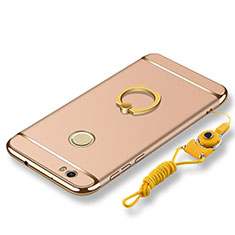 Luxury Metal Frame and Plastic Back Cover with Finger Ring Stand and Lanyard for Huawei Nova Gold