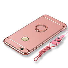 Luxury Metal Frame and Plastic Back Cover with Finger Ring Stand and Lanyard for Huawei Nova Rose Gold