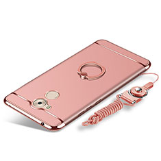 Luxury Metal Frame and Plastic Back Cover with Finger Ring Stand and Lanyard for Huawei Nova Smart Rose Gold