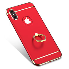 Luxury Metal Frame and Plastic Back Cover with Finger Ring Stand F02 for Apple iPhone X Red