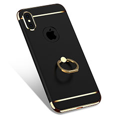 Luxury Metal Frame and Plastic Back Cover with Finger Ring Stand F02 for Apple iPhone Xs Black