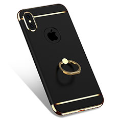 Luxury Metal Frame and Plastic Back Cover with Finger Ring Stand F02 for Apple iPhone Xs Max Black