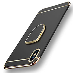 Luxury Metal Frame and Plastic Back Cover with Finger Ring Stand F05 for Apple iPhone Xs Black