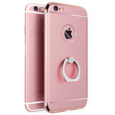 Luxury Metal Frame and Plastic Back Cover with Finger Ring Stand for Apple iPhone 6 Plus Pink