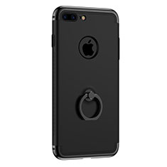 Luxury Metal Frame and Plastic Back Cover with Finger Ring Stand for Apple iPhone 8 Plus Black