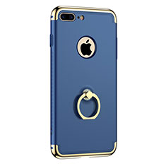 Luxury Metal Frame and Plastic Back Cover with Finger Ring Stand for Apple iPhone 8 Plus Blue