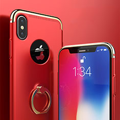 Luxury Metal Frame and Plastic Back Cover with Finger Ring Stand for Apple iPhone X Red
