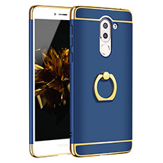 Luxury Metal Frame and Plastic Back Cover with Finger Ring Stand for Huawei Honor 6X Blue