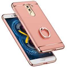 Luxury Metal Frame and Plastic Back Cover with Finger Ring Stand for Huawei Honor 6X Pro Rose Gold