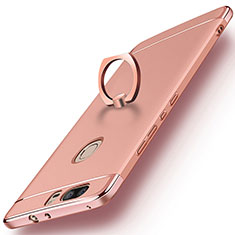 Luxury Metal Frame and Plastic Back Cover with Finger Ring Stand for Huawei Honor V8 Rose Gold