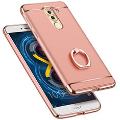 Luxury Metal Frame and Plastic Back Cover with Finger Ring Stand for Huawei Mate 9 Lite Rose Gold