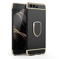 Luxury Metal Frame and Plastic Back Cover with Finger Ring Stand for Huawei P10 Black