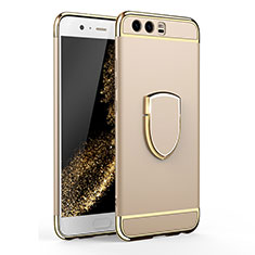 Luxury Metal Frame and Plastic Back Cover with Finger Ring Stand for Huawei P10 Gold